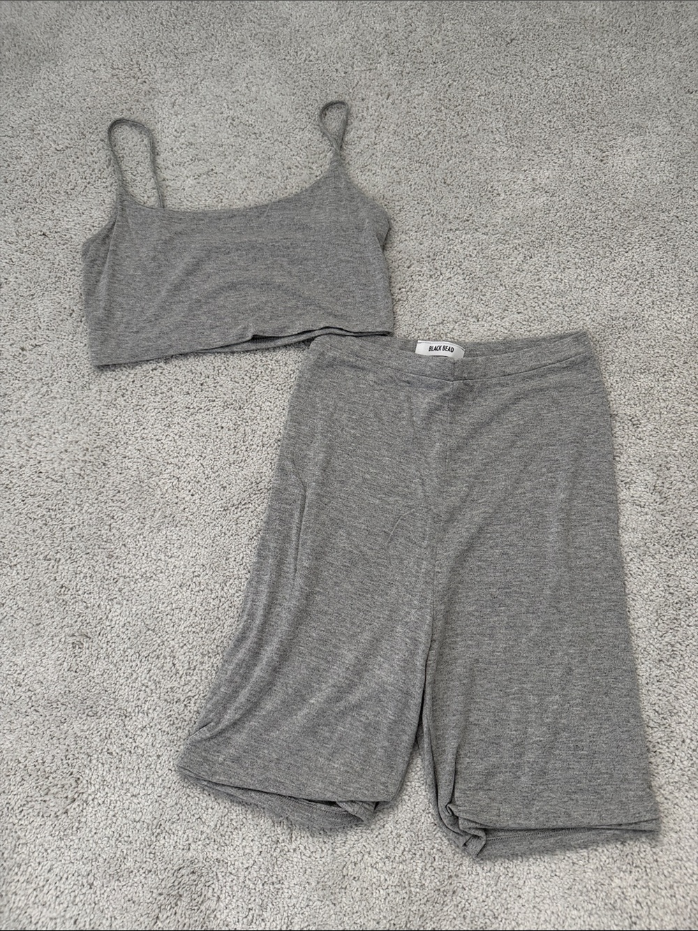 Black Bead Grey Bandeau Crop Top and Bike Shorts Set